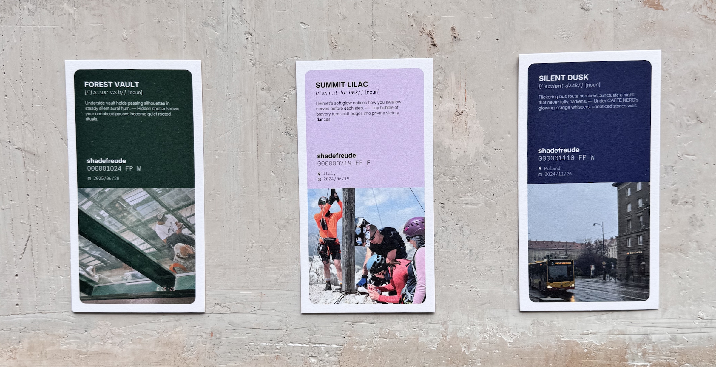 Shadefreude postcards - Your everyday photo, having its moment